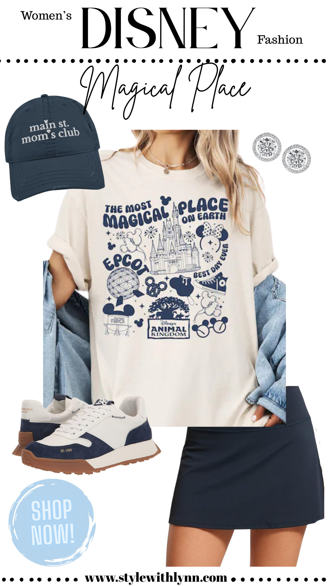 This Disney park outfit is perfect for summer days spent on Main Street, castle photos, and riding your favorite attractions! The “Magical Place” graphic tee, a comfy navy skort, and a matching “Main St Mom’s Club” baseball hat is the ultimate Disney mom look. Styled with Sam Edelman sneakers - perfect for walking the parks all day long in comfort and style! 🎡🏰👟

This look is ideal for Disney World family vacations, Magic Kingdom mornings, and park hopping in style.

🛍️ Shop this complete Disney World outfit now via the link! 

#DisneyWorldOutfit #MainStreetUSA #DisneyMomStyle #DisneyVacationLooks #ParkHoppingOOTD #LTKDisney #LTKTravel #DisneyParksFashion #summervacation 

 