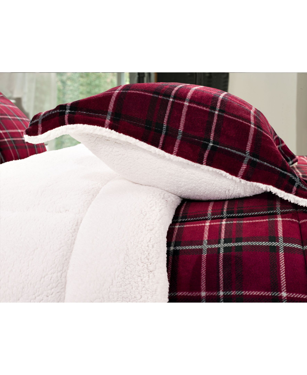 Elegant Comfort Plaid Micromink/Sherpa Reversible Down Alternative Microsuede 2-Pc. Comforter Sets, Twin - Medium Red | Macy's