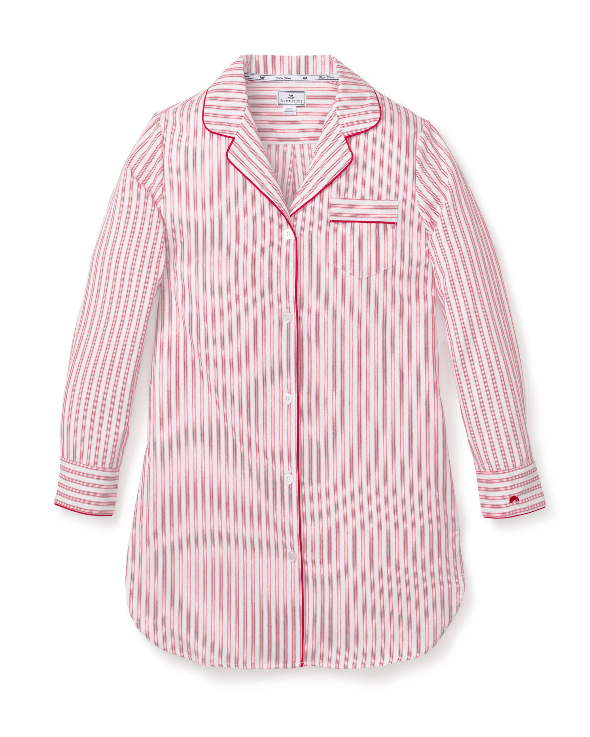 Women's Twill Nightshirt in Antique Red Ticking | Petite Plume