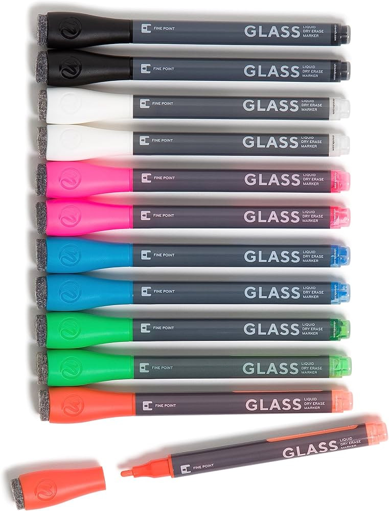 U Brands Fine Tip Liquid Glass Whiteboard Markers with Eraser for Glass Boards, Dry Erase Boards,... | Amazon (US)