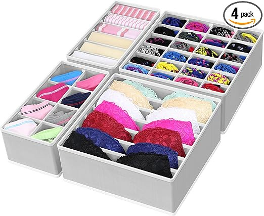 Simple Houseware 4-Pack Drawer Organizer Set - Closet Dividers for Underwear, Socks, Bras, Scarve... | Amazon (US)
