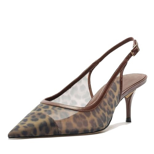 epiluta Leopard Mesh Kitten Heels for Women Slingback Design with Pointed Toe Breathable and Stylish Elegant Low Heel for Comfort and Sophistication Size 9.5 | Amazon (US)