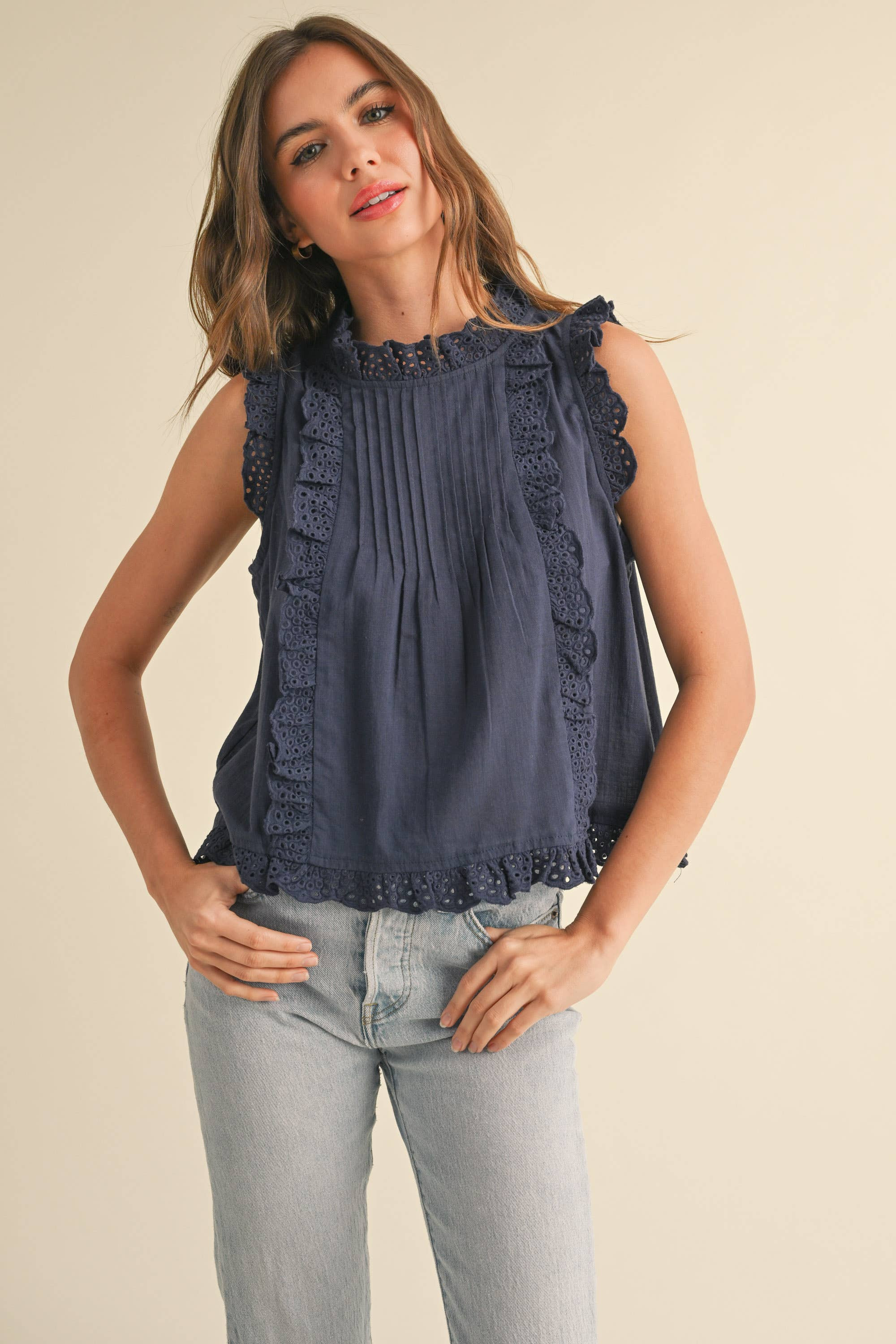 Piper Eyelet Ruffle Trim Blouse | Shop.app
