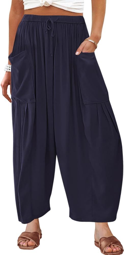 SENSERISE Womens High Waisted Linen Palazzo Pants Wide Leg Lounge Beach Harem Pants Baggy Trouser... | Amazon (US)