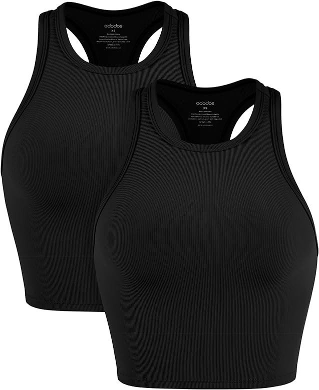 ODODOS Women's Crop 2-Pack Racerback High Neck Ribbed Cropped Tank Tops | Amazon (US)