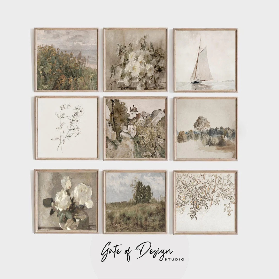 Square Muted Earthy Tone Prints: Vintage Farmhouse Wall Art Set (digital Download) - Etsy | Etsy (US)