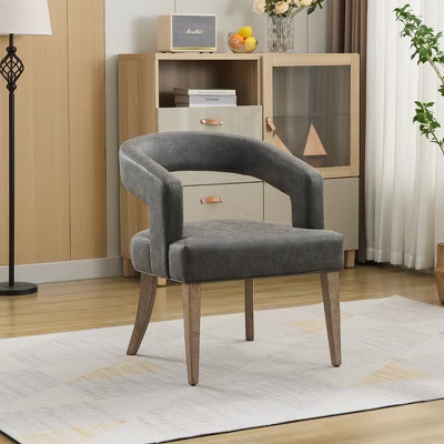 GDFStudio Rodney Modern Barrel Rubber Wood Upholstered Accent Chair，Gray/Faux Leather | Target
