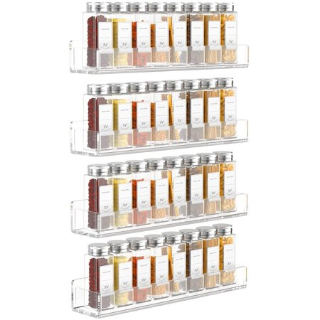 Acrylic Spice Rack Wall Mount for Cabinets Cupboard Or Pantry Door 4 Packs Of Hanging Spice Rack She | Walmart (US)
