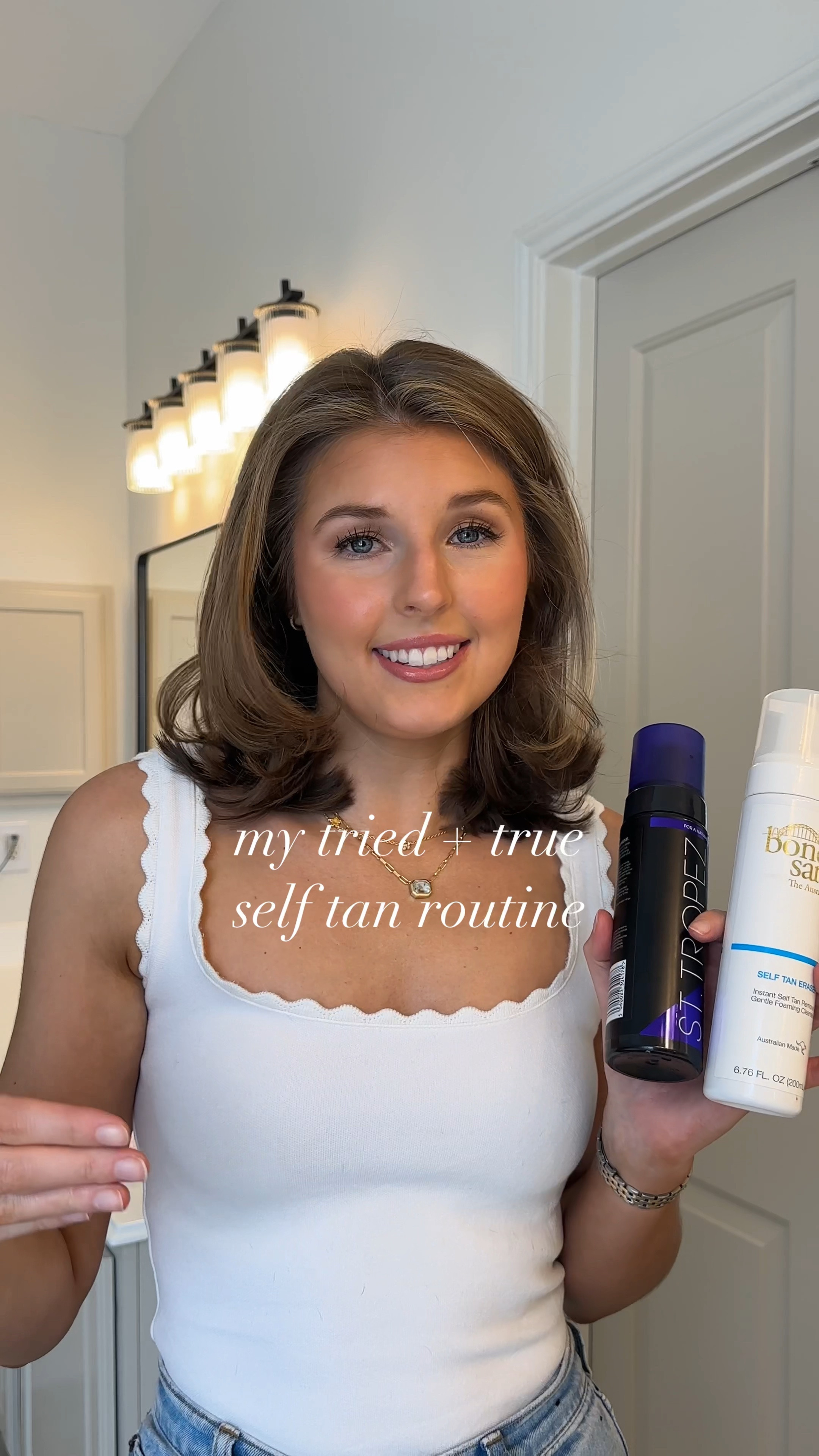 My tried & true self tan routine :) my top is old from Zara, & necklaces are old from BaubleBar - linked similar!

Self tan // self tanning // tanning routine 

#LTKBeauty