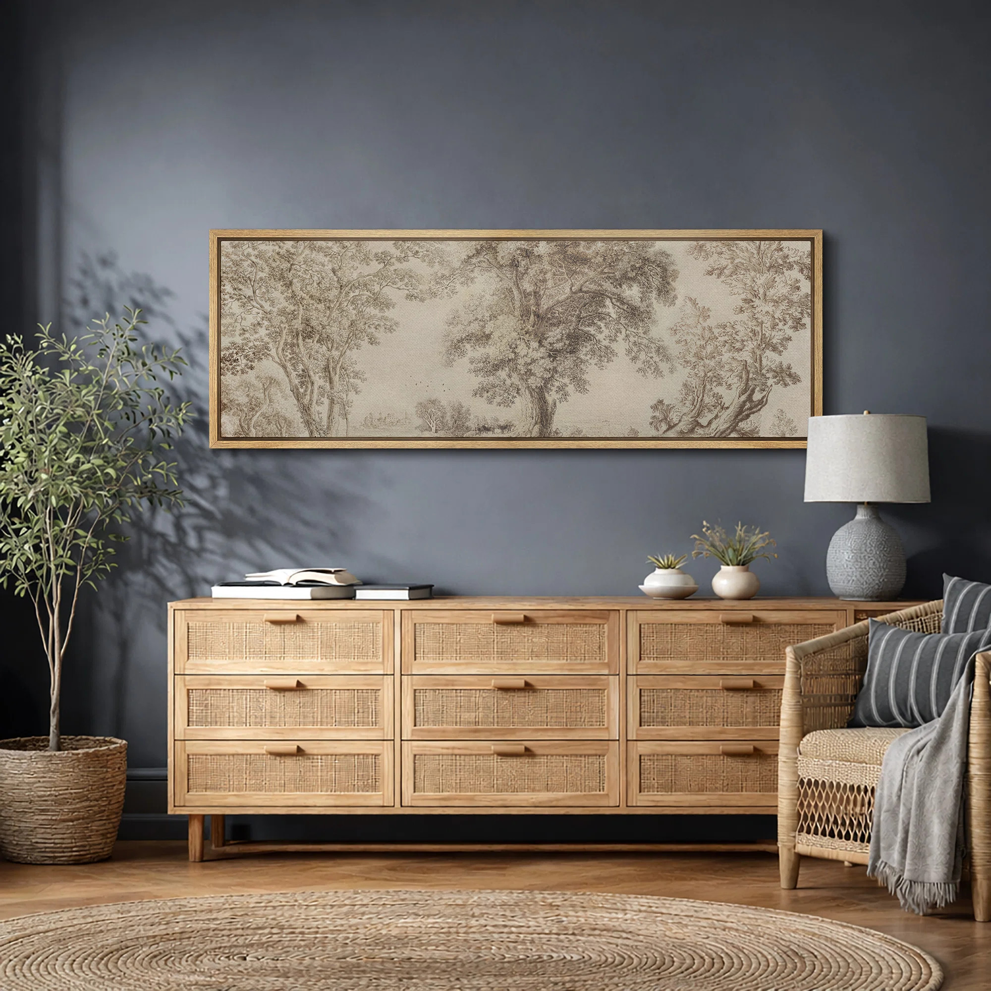 Vintage Sepia Forest Landscape Classic Nature Sketch Style Wall Decor for Living Room Study Office Extra Large Pictures Framed Canvas Print Wall Art | Wayfair North America