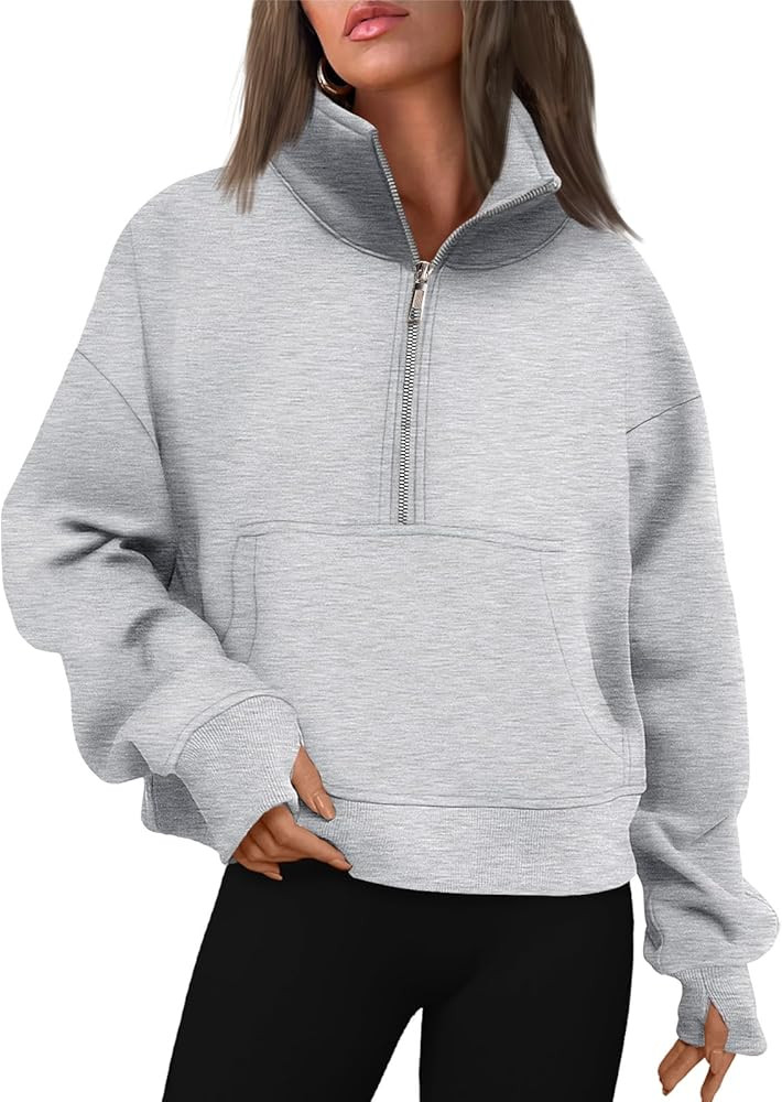 Trendy Queen Half Zip Sweatshirts Oversized Cropped Hoodies for Womens Long Sleeve Pullover for w... | Amazon (US)