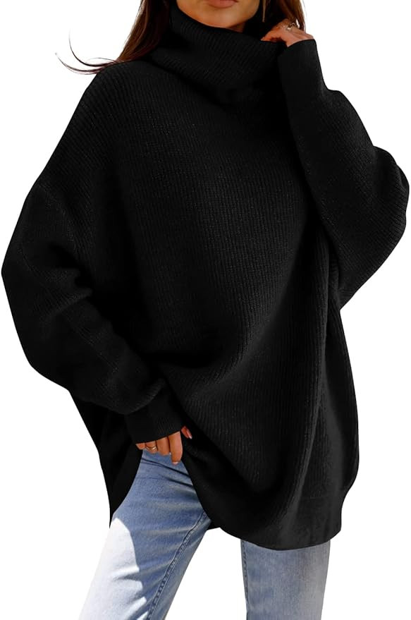imesrun Womens Turtleneck Oversized Sweater Batwing Chunky Pullover Sweater Casual Fall Loose Kni... | Amazon (US)