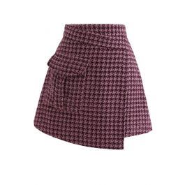 Houndstooth Tweed Asymmetric Mini Skirt in Hot Pink | Chicwish
