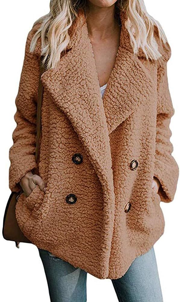 Women's Winter Warm Open Front Fleece Fluffy Jacket Coat Outwear with Pockets | Amazon (US)
