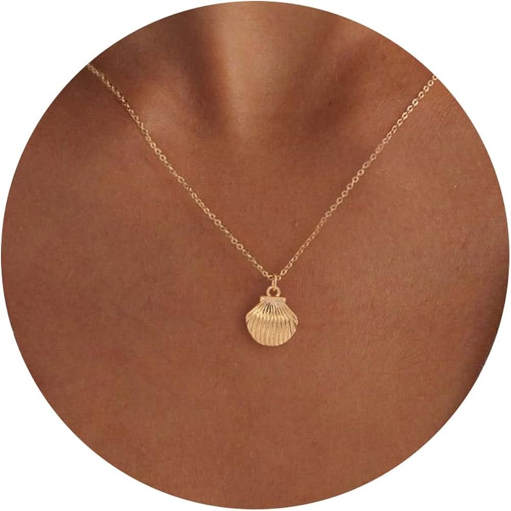 Charm Necklace-14K Gold/Silver Plated Charm Necklace Shell Conch Shell Turtle Starfish Coconut Tr... | Amazon (US)