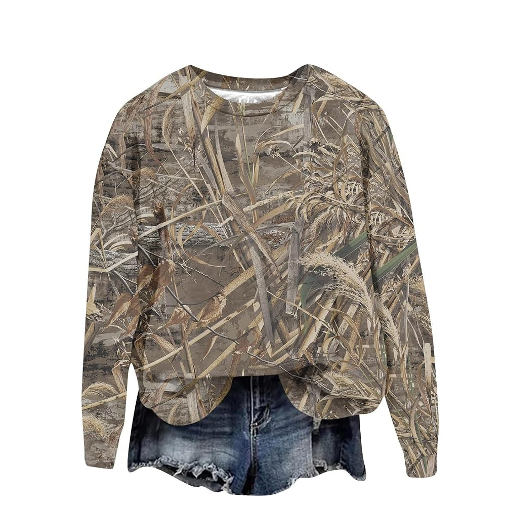 Generic Womens Camo Sweatshirt Maple-Leaf Print Camo Crewneck Sweatshirts Long Sleeve Oversized S... | Amazon (US)