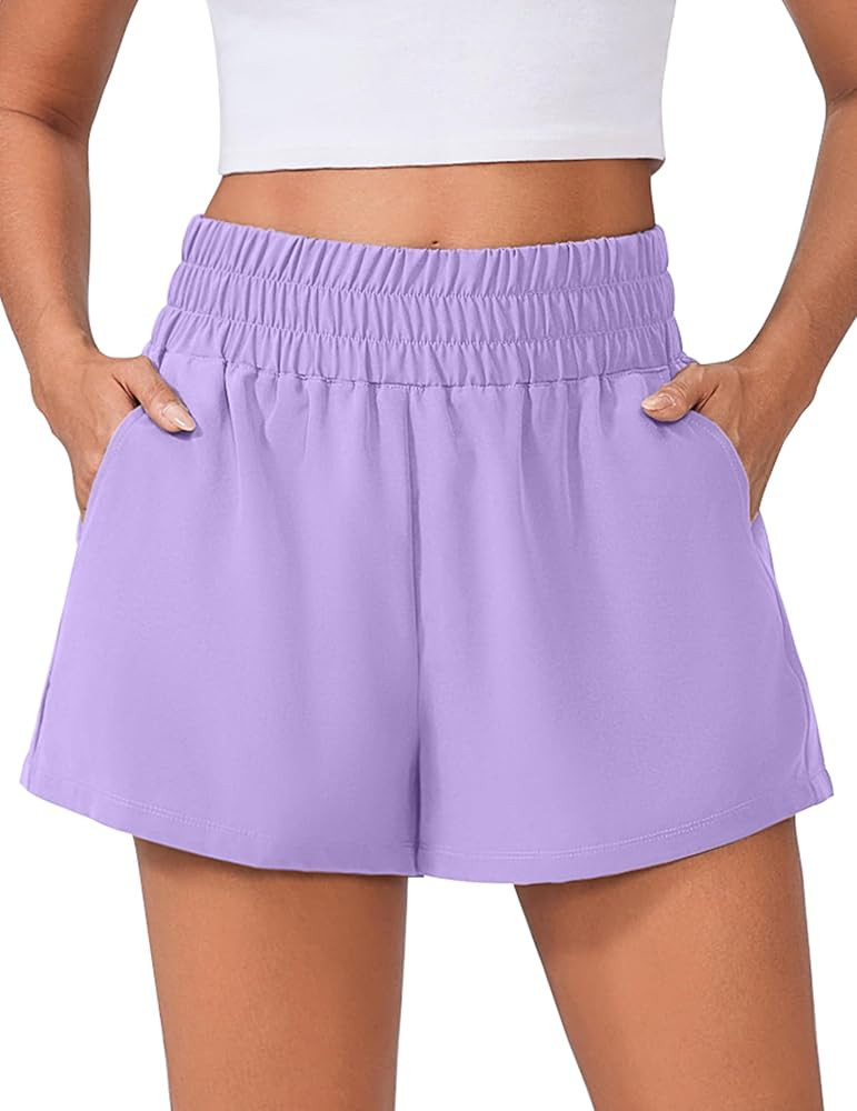 PINSPARK Womens High Waisted Running Shorts, Lightweight Breathable Quick Dry Stretch Linerless A... | Amazon (US)