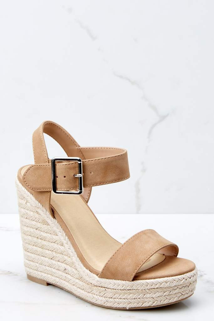 Teetering In The Unknown Beige Platform Wedges | Red Dress 