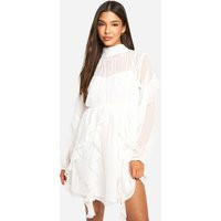 Womens Crinkle Chiffon Funnel Neck Ruffle Smock Dress - White - 10 | boohoo (US & Canada)