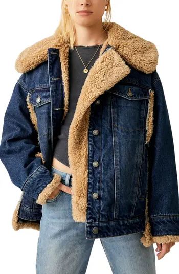 Holly Oversize Denim Jacket with Faux Fur Trim | Nordstrom