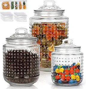 Almcmy Glass Jars, 3Pcs Food Storage Jars with Airtight Lids, Retro Apothecary Jars for Storing A... | Amazon (US)