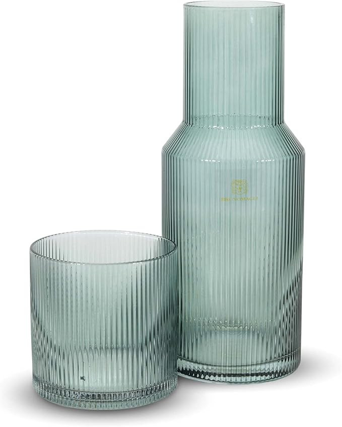 Bruno Magli Ribbed Carafe | 2-Pc Set | Drinking Glass Tumbler Doubles as a Lid | Elegant Nightsta... | Amazon (US)