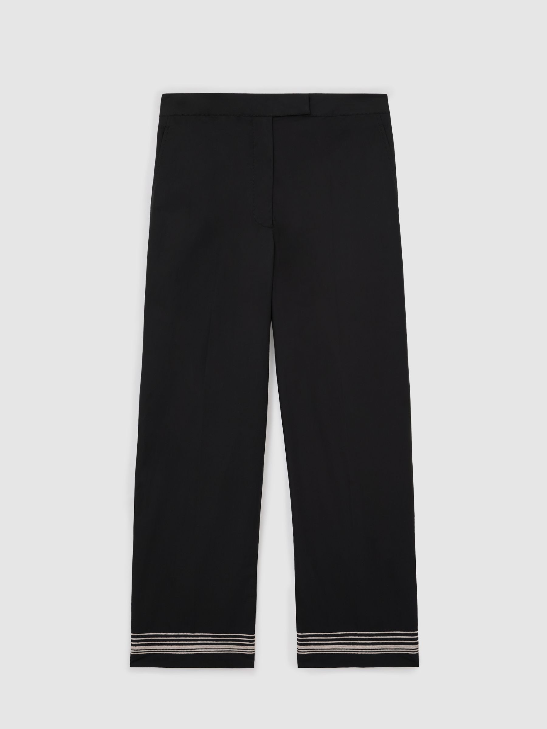 Reiss Cotton Stripe-Detail Tapered Trousers in Black/Ivory - REISS | Reiss UK