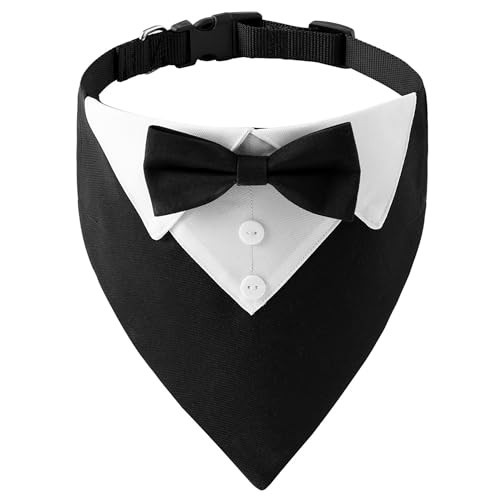 ADOGGYGO Formal Dog Tuxedo, Wedding Dog Collar with Bow Tie, Adjustable Pet Wedding Collar Bandana for Small Medium Large Dogs (Large, Black) | Amazon (US)