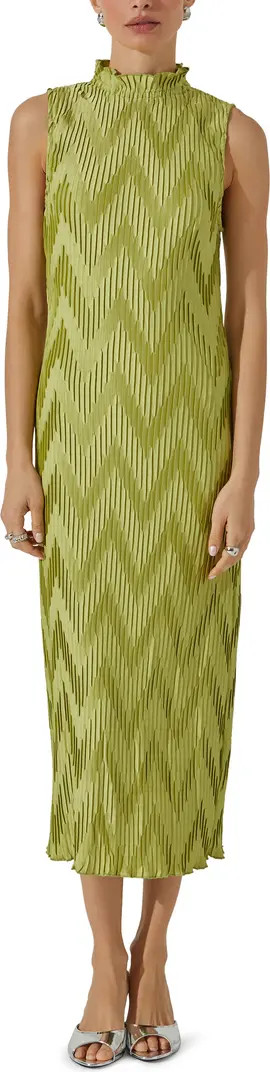 Zigzag Plissé Mock Neck Midi Dress | Nordstrom