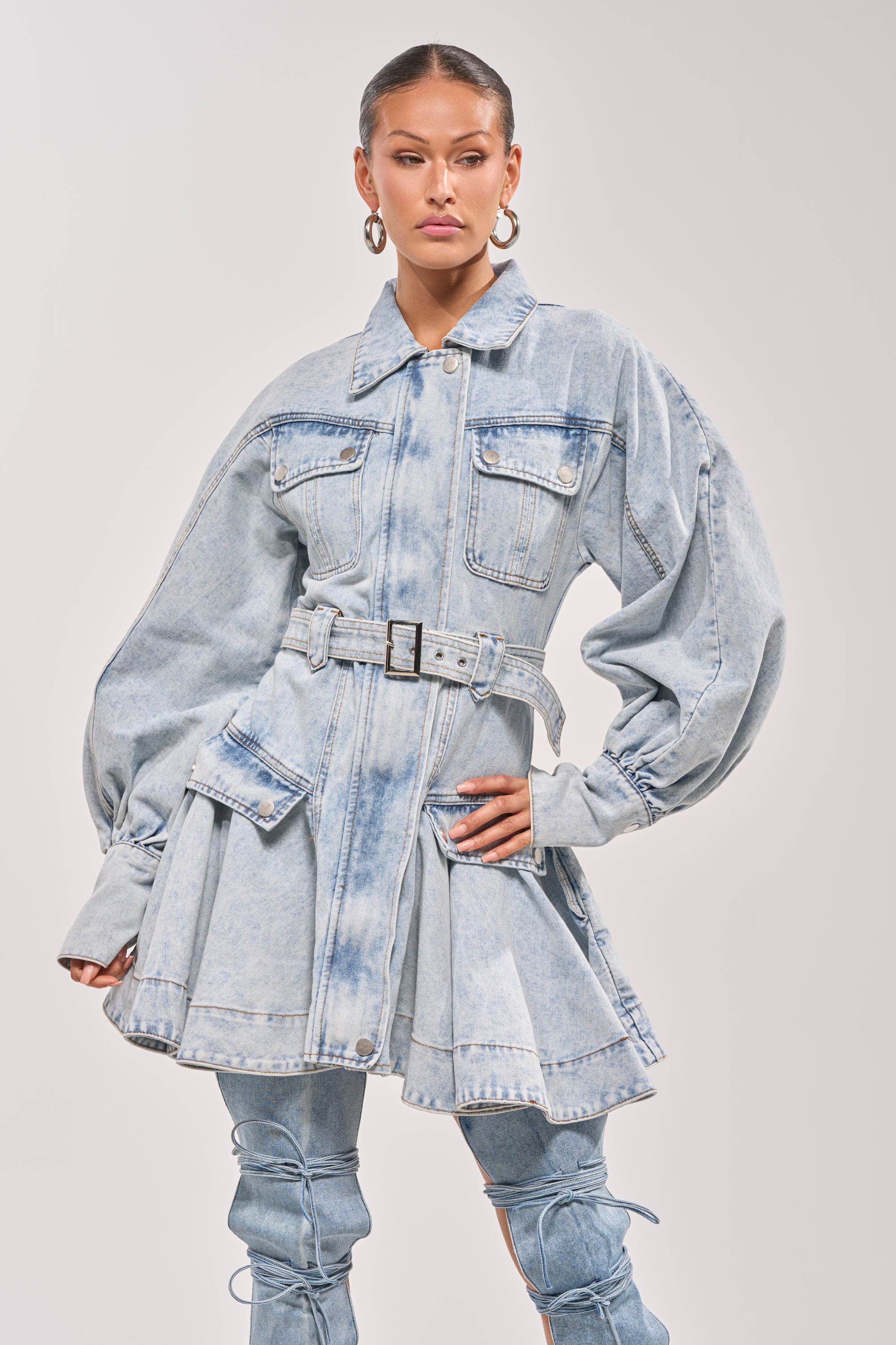 AKIRA Say Pretty Please Denim Mini Dress | Light Blue | Size XL | AKIRA