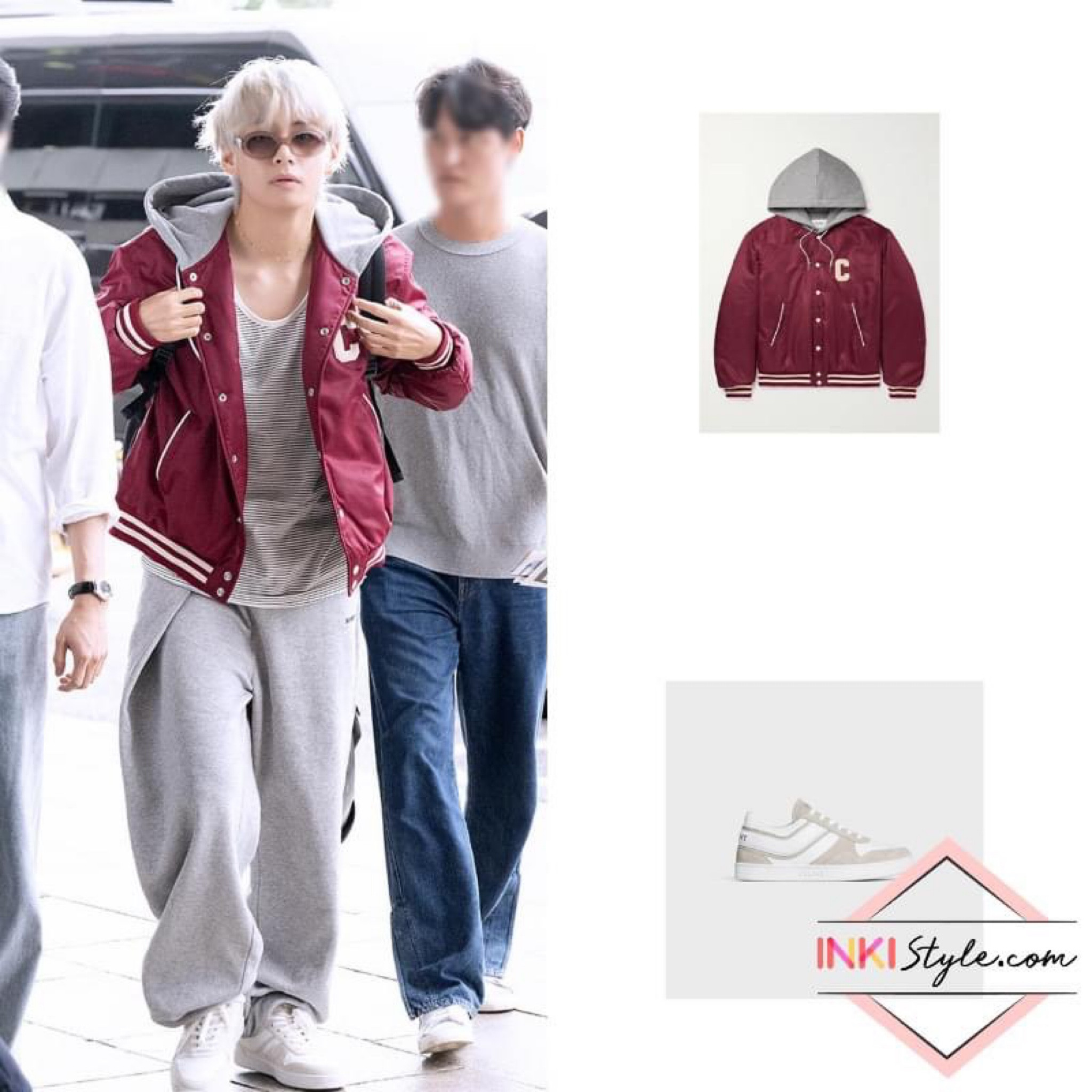 #BTS' #V rocked a burgundy varsity jacket with his new hair at Gimpo Airport. 
.
.
.
#btsstyle #btsfashion #vstyle #vfashion #방탄소년단 #방탄소년단패션 #뷔 #뷔패션 #celine #inkistyle #inkistyle_bts #inkistyle_v #inkistyle_celine