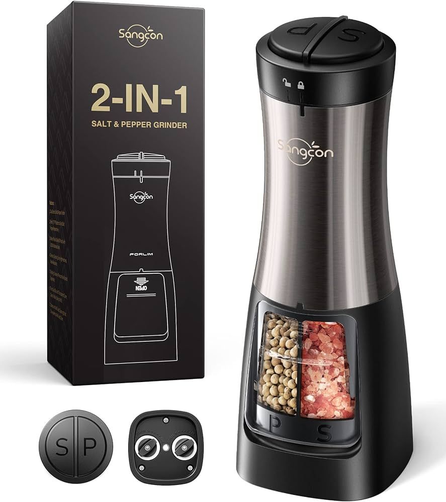 Sangcon 2 in 1 Electric Salt and Pepper Grinder Set Shaker - Automatic Salt and Pepper Grinder Mi... | Amazon (US)