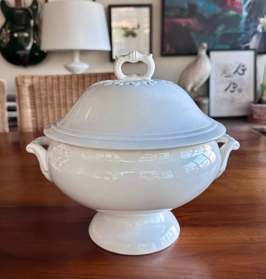 French White Antique Ironstone Lidded  Soupière Tureen, Leaf Motif Footed Tureen | Etsy (US)