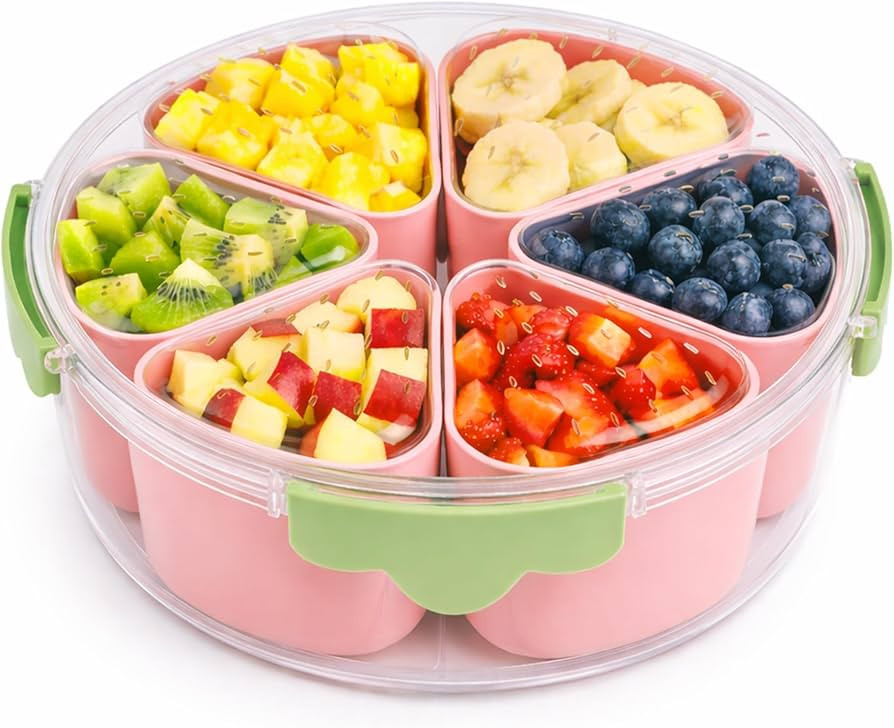 Divided Serving Tray with Lid,Stackable Snackle Box Strawberry Container for Fruits Candy Organiz... | Amazon (US)