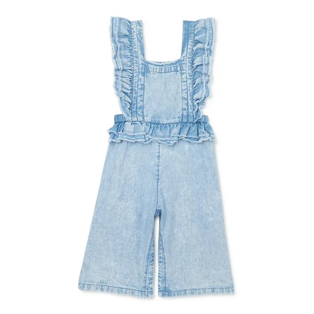 Wonder Nation Toddler Girl Sleeveless Ruffled Denim Romper, Sizes 18M-2T | Walmart (US)