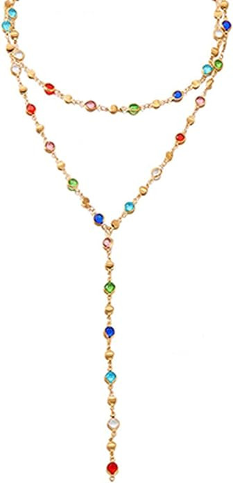 Colorful Necklace for Women,Gold Body Chain Jewelry Long Multicolor Beaded Choker Necklaces Rhine... | Amazon (US)