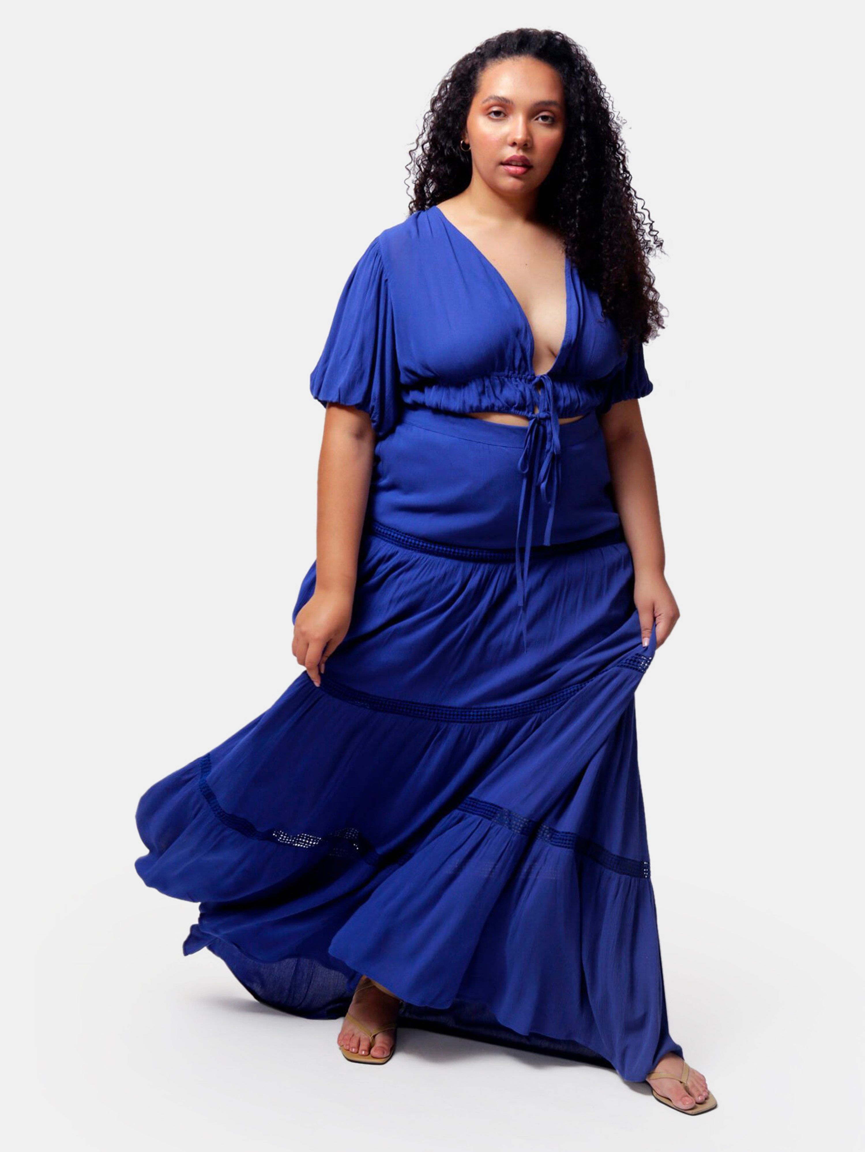 Mazarine Blue Aisha Crop Top And Maxi Skirt Two Piece Set - 4X (28W/30W) - Also in: 1X (16W/18W), 2X | Verishop