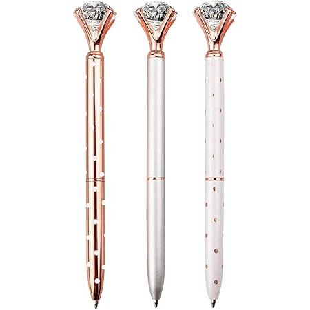 LONGKEY 3PCS Diamond Pens Big Crystal Diamond Ballpoint Pen Bling Metal Ballpoint Pen Offices and Sc | Amazon (US)