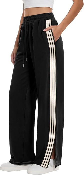 ANRABESS Women's Sweatpants Wide Leg Striped Track Pants | Amazon (US)