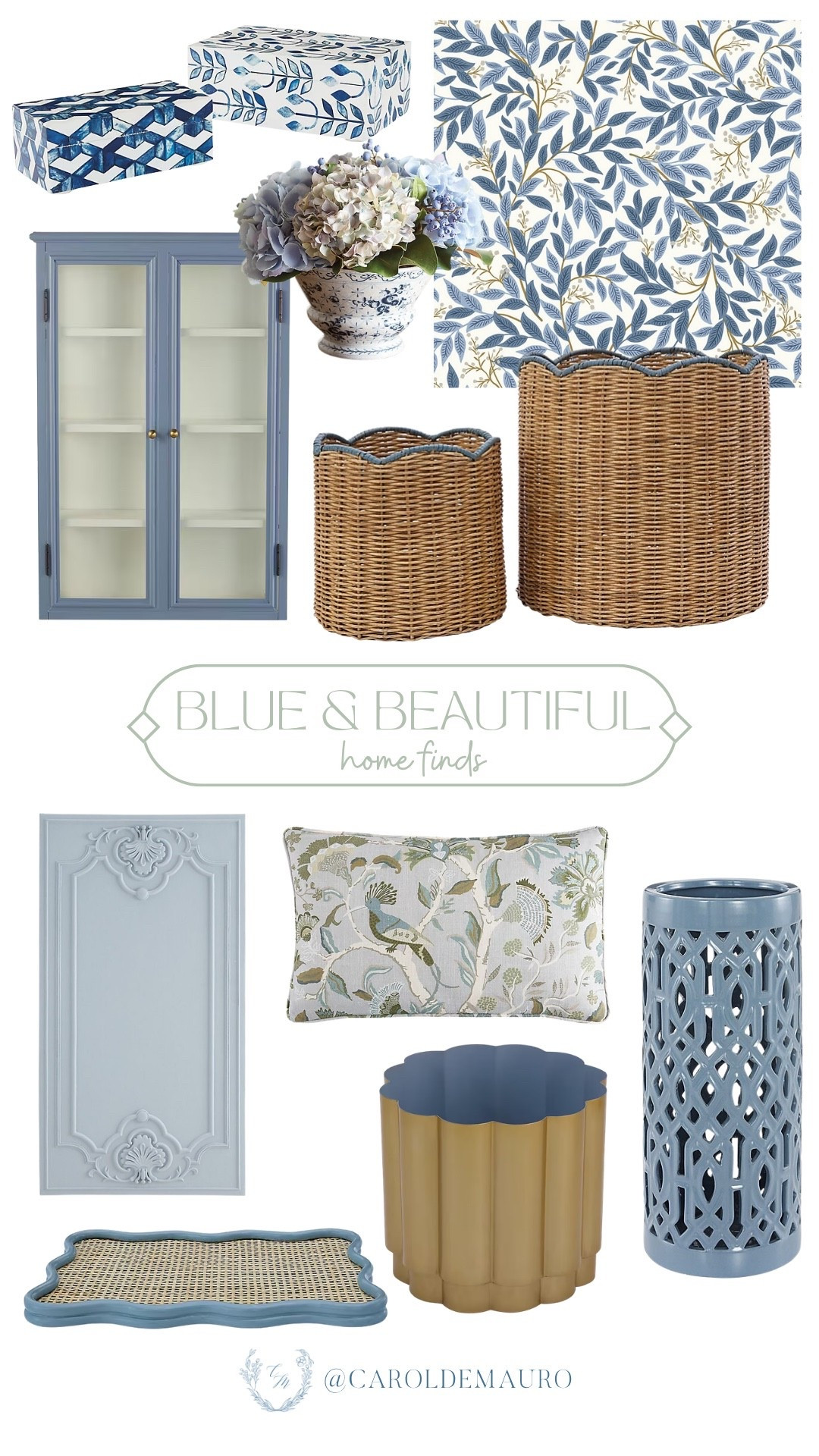 For the homeowner who loves blue, this one's for you! You just spotted this cute display cabinet, rattan baskets, wallpaper, jewelry box, wall panel, and more!

ballard designs, home inspo, interior decor, wall decor, organization tips, blue and white, kitchen styling, grand millenial

#LTKSeasonal #LTKU #LTKHome