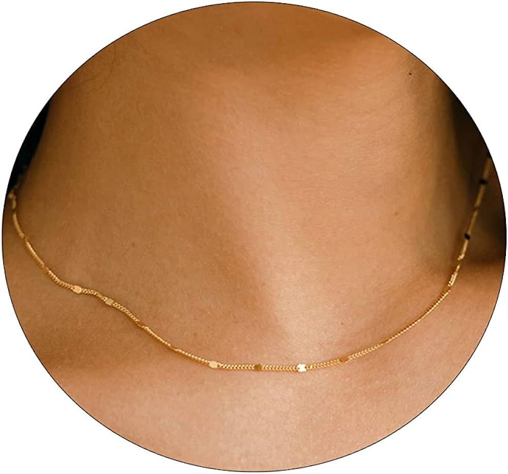 14K Gold/Silver Plated Satellite Choker Shining Dots Station Box Chain 3 Blue Beads Sparkle Chain... | Amazon (US)