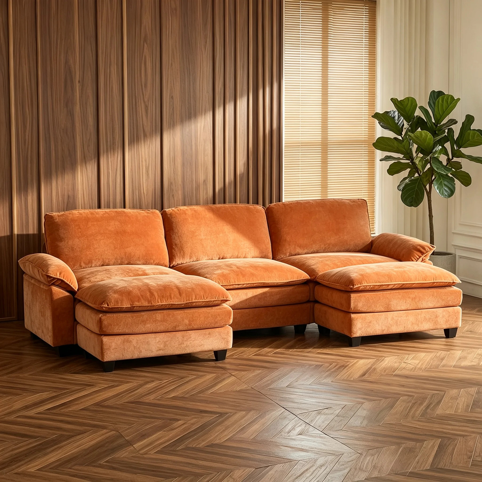 120'' W Double Layer U-shaped Cushion Cloud Comfy Couch | Wayfair North America