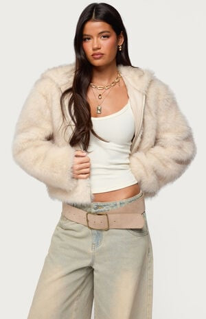 Edikted Beyonca Hooded Faux Fur Jacket | PacSun
