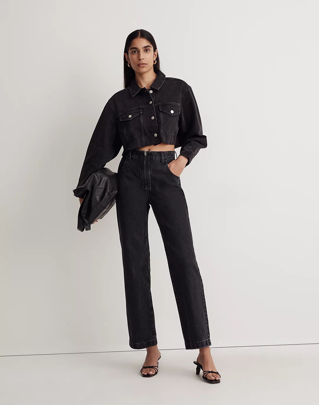 The Perfect Vintage Wide-Leg Jean in Black Worn Wash: Exposed-Zip Edition | Madewell