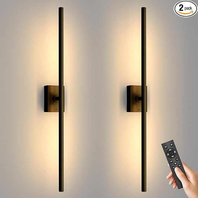 Black Battery Operated Wall Sconce, Cordless Rechargeable Wall Sconces Set of 2, Modern 4CCT Dimm... | Amazon (US)