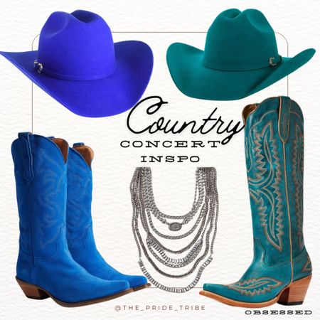 These teal boots are gorgeous. Obsessed. Western boots. Cowgirl hat. Blue boots. Silver layered necklace. Country concert Inspo  

#LTKshoecrush #LTKFestival #LTKstyletip