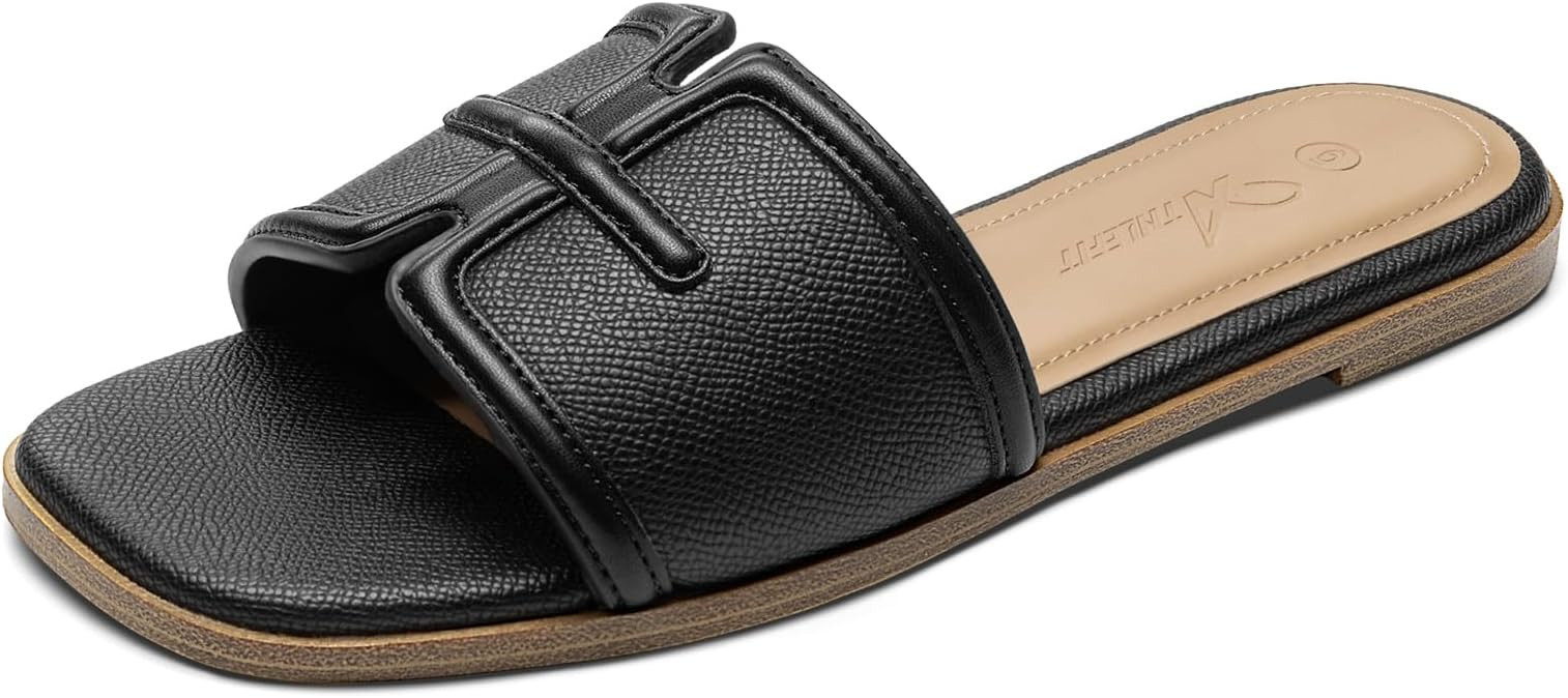 Athlefit Flat Sandals for Women Dressy Summer Square Open Toe Comfortable Slip On Beach Slide San... | Amazon (US)