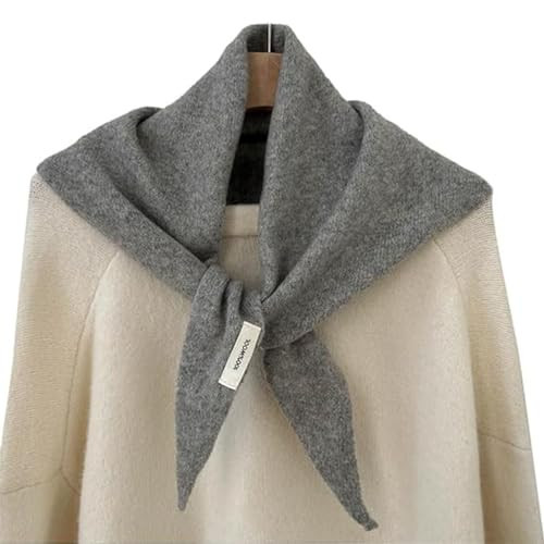 Knit Triangle Scarf for Women, Cashmere Bandana Knitted, Streetwear Triangle Shawl (Light Gray) | Amazon (US)