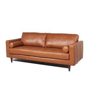 Maklaine MidCentury Mid-Century Brown Modern Leather Sofa | Cymax