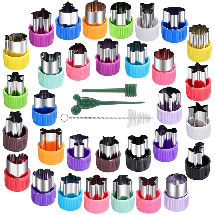 Mini Cookie Cutter Set 30 pcs for Kids Vegetable Cutters and Fruit Stamp Mold Different Shapes an... | Amazon (US)